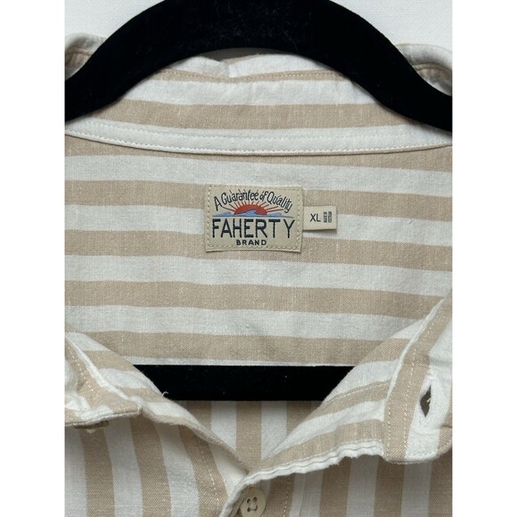 Faherty Shirt Mens XL White Beige Striped Short Sleeve Button Down Hemp Tencel - Picture 4 of 14
